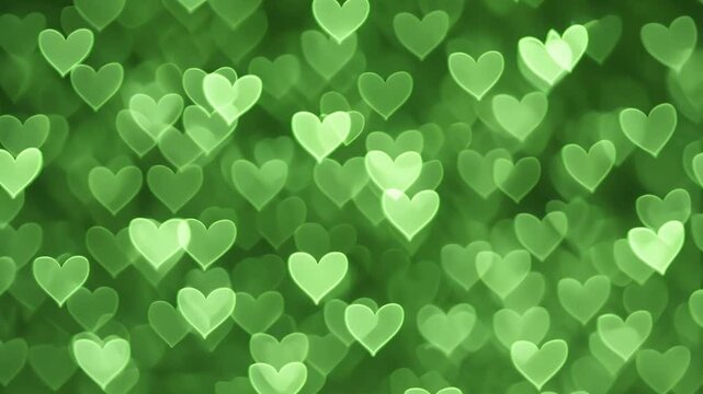 Scattered green hearts bokeh blurred looped background. Saint Valentine's day pattern texture Overlay, Likes		