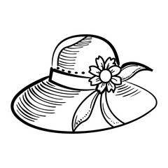 Doodle icon of a sun hat with ribbon