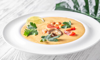 Creamy Tom Yum Soup with Shrimp and Coconut Milk, Thai Cuisine
