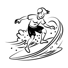 A hand drawn icon of surfing character