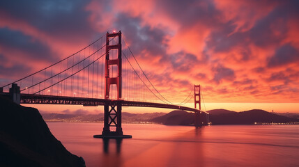 Obraz premium SF Golden Gate Bridge During Beautiful Vibrant Sunrise.