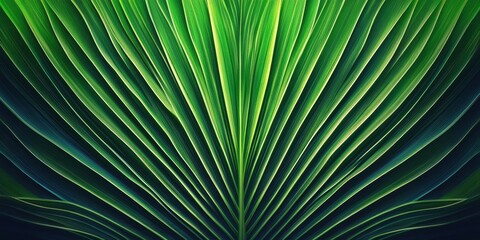Vibrant Green Palm Leaf Pattern on Dark Background for Tropical Designs and Textures