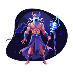 A flat character illustration of a norse god