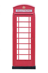 Red London phone booth isolated on a white background