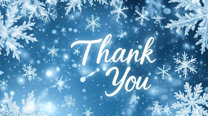 A beautiful winter-themed banner displays a heartfelt thank you message surrounded by snowflakes in a serene blue backdrop, perfect for Thank You Day celebrations