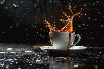 Freshly Brewed Espresso in a Coffee Cup with Creamy Swirl, Surrounded by Roasted Coffee Beans for a Rich Coffee Experience