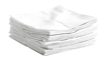 Isolated stack of clean white napkins with crisp folds isolated on solid white background.