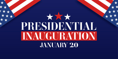 Presidential inauguration ceremony January 20 modern elegant background. Vector illustration with date, typography, american flag.