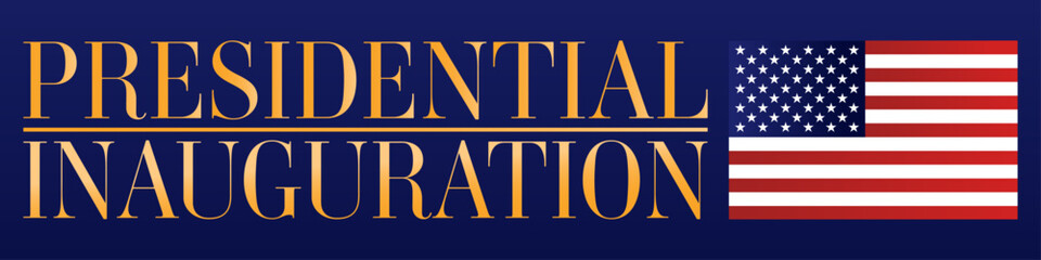 Presidential inauguration USA banner. Modern vector illustration with golden gradient typography and american flag. Dark elegant background.