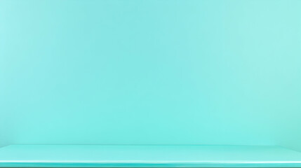 Minimalist turquoise backdrop featuring a clean, empty shelf, ideal for product displays or presentations.  Perfect for showcasing items against a serene, calming background.
