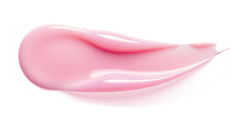Pink Cream Smear Isolated on Transparent Background. Glossy Texture for Skincare and Cosmetic Advertising. Hydrating Lotion Brushstroke, PNG Cutout.