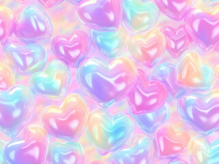 Obraz premium cute pastel hologram hearts dreamy fantasy future magical glow rainbow love wedding valentine romantic romance light shiny background