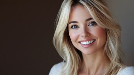 Naklejka premium Beautiful Blonde Woman Smiling Closeup, Perfect for Chat Widget Icon