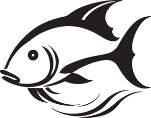 Obraz premium A black silhouette of a fish Design element for logo, Fish vector illustration vector clip art, label, emblem, sign, brand mark. Vector template for Fishing.