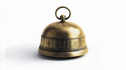 Isolated traditional brass bell with a loop handle isolated on solid white background.