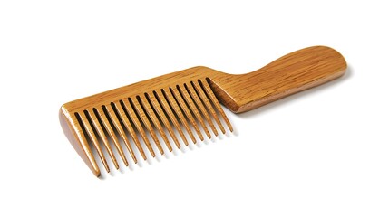 Isolated traditional wooden comb with wide teeth isolated on solid white background.