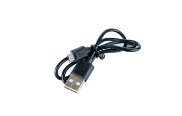 USB cable with micro USB connector on white background.