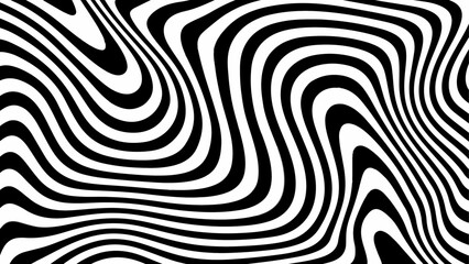 Abstract Modern pattern with black and white stripes. Psychedelic pattern. Dynamic style. Vector illustration.	