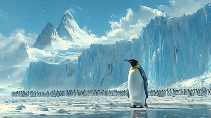 Obraz premium King penguin stands, colony in Antarctica.