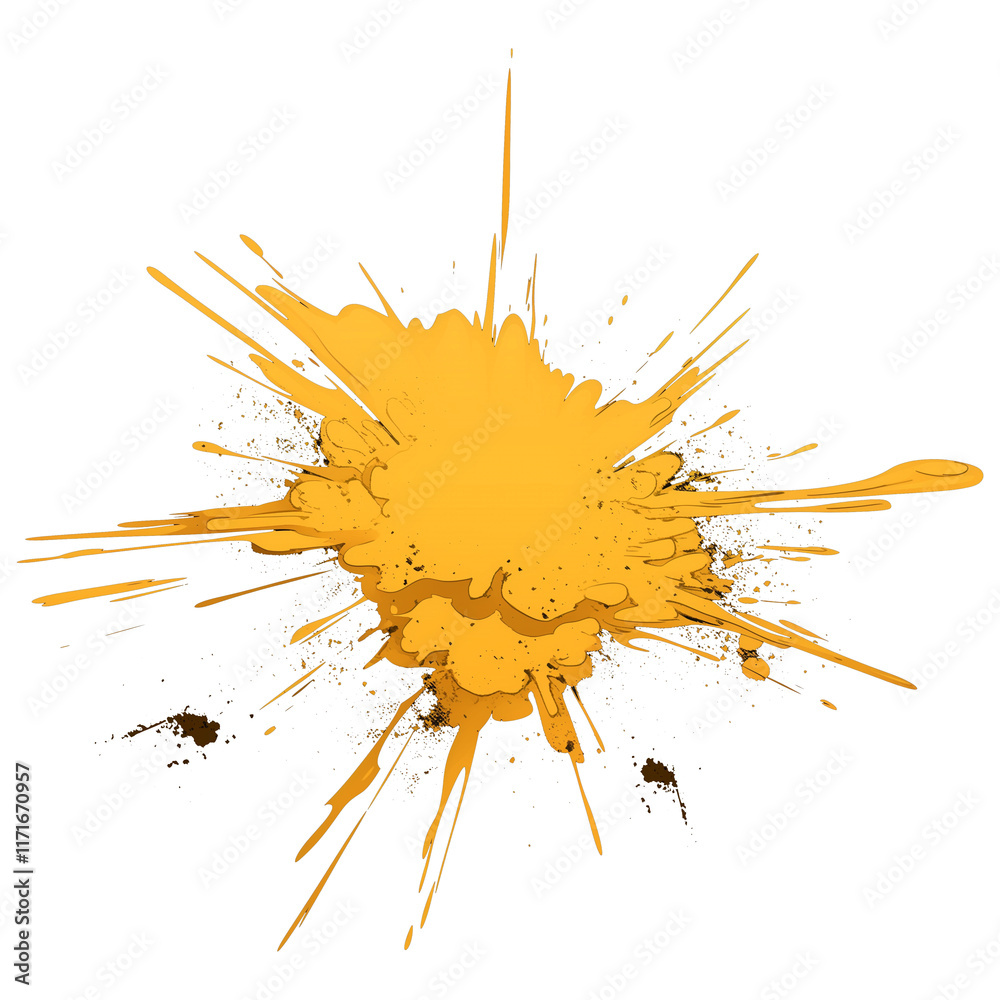Aufkleber vibrant golden yellow paint splash with sunburst like brush patterns radiating outward, creating dyn