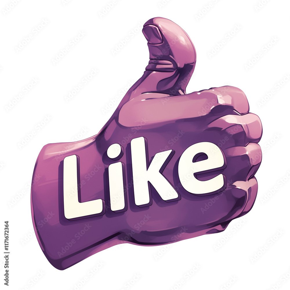 Poster glossy purple thumbs up icon with word like prominently displayed, symbolizing approval or agreement