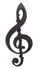 Obraz premium sleek black treble clef symbol with glossy finish, isolated on transparency background, representing music and creativity