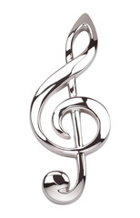 Fototapeta premium polished silver treble clef symbol isolated on transparency background, reflecting light with sleek and elegant metallic finish, perfect for music related designs