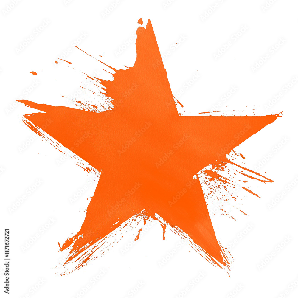 Aufkleber vibrant orange star with dynamic brushstroke edges on transparency background, creating bold and artistic design