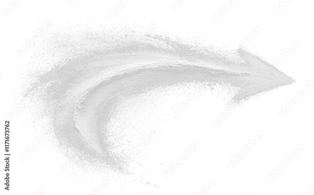 Fototapete White curved arrow with dry brush texture isolated on transparency background, creating dynamic and artistic design element for creative projects or presentations