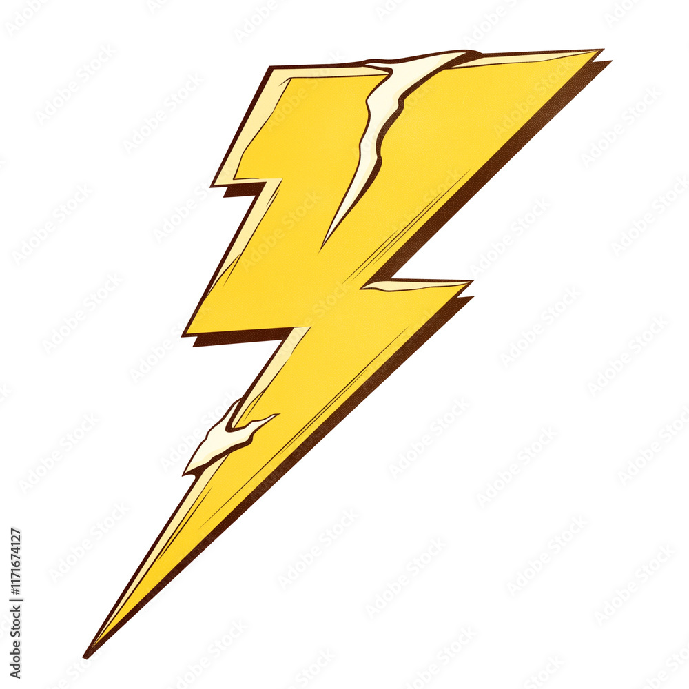 Poster bold yellow lightning bolt arrow with sharp edges, isolated on clean transparency background, symbol