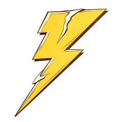 bold yellow lightning bolt arrow with sharp edges, isolated on clean transparency background, symbolizing energy, power, and speed