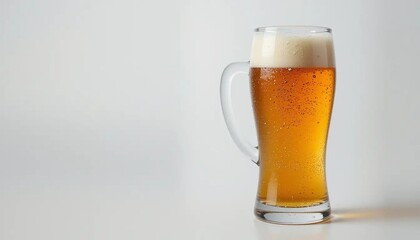 Refreshing Cold Beer in Glass Mug on White Background