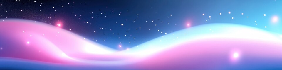 Fototapeta premium Cosmic waves, vibrant aurora, deep space, swirling nebula, neon colors, blue and pink gradient, celestial energy, starry background, abstract galaxy, fluid motion, ethereal atmosphere, luminous ribbon