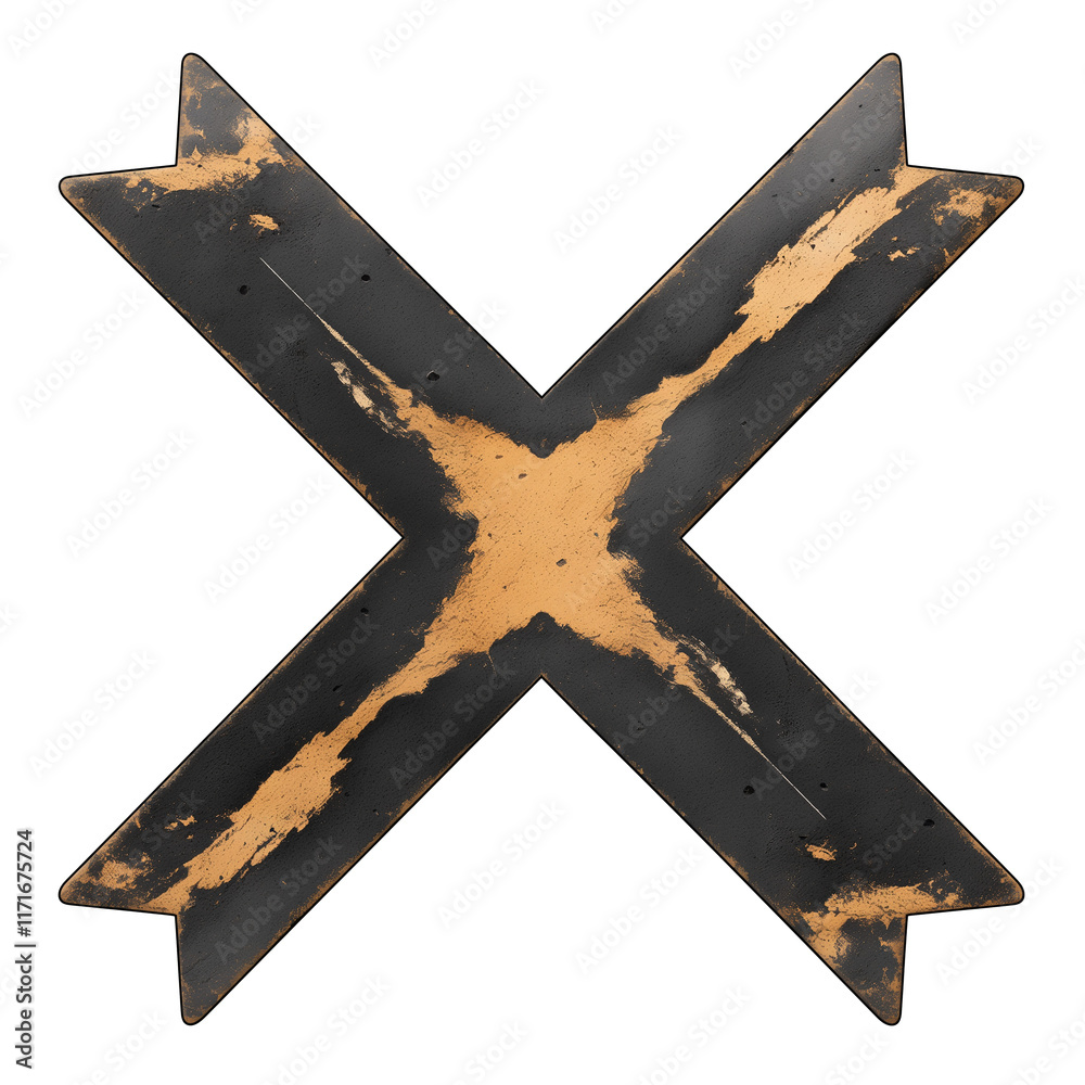 Aufkleber black and gold x symbol with textured, weathered surface, isolated on transparency background. desig