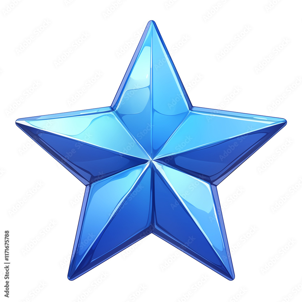 Poster shiny blue star with reflective surface and three dimensional appearance, isolated on transparency background. vibrant color and glossy texture create striking visual effect