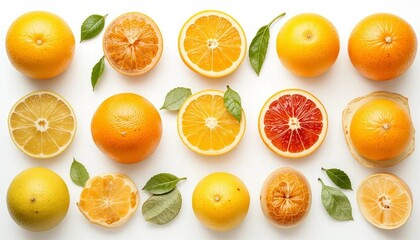 Vibrant Citrus Fruits: Oranges, Lemons, Limes, Flatlay