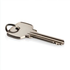 A shiny metallic key isolated on a white background