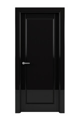 Black lacquered door with glossy finish, featuring modern silver handle, isolated on transparency background. Perfect for contemporary interior design concepts