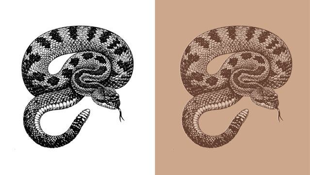 vintage rattlesnake etching engraving illustration