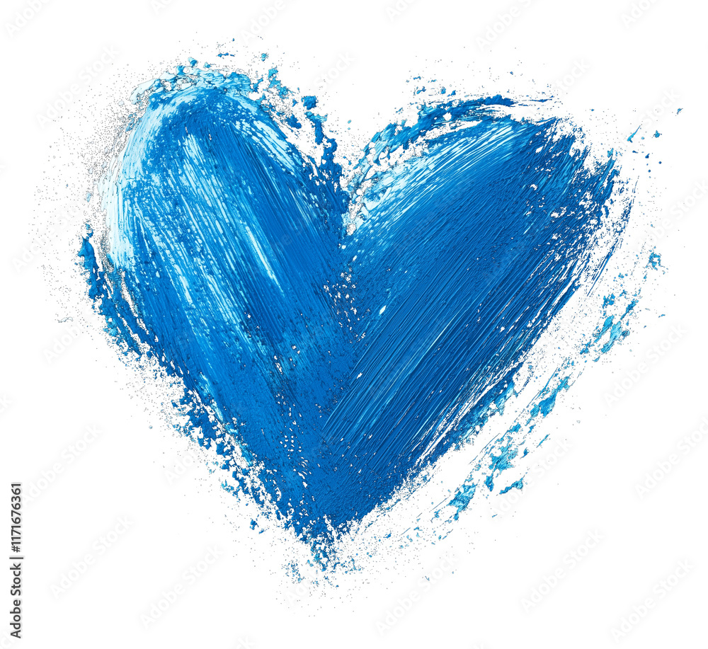 Aufkleber vibrant blue heart with layered brush textures and splatter effects, isolated on transparency backgr
