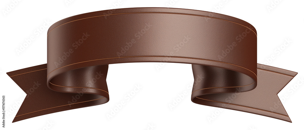 Poster dark brown ribbon with leather texture, featuring curved design and pointed ends, isolated on transparency background. elegant and textured appearance adds sophisticated touch