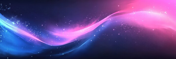 Fototapeta premium Cosmic waves, vibrant aurora, deep space, swirling nebula, neon colors, blue and pink gradient, celestial energy, starry background, abstract galaxy, fluid motion, ethereal atmosphere, luminous ribbon