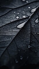 Fototapeta premium Close-up of water drops on A Black autumn leaves showing veins and textures wallpaper for phone