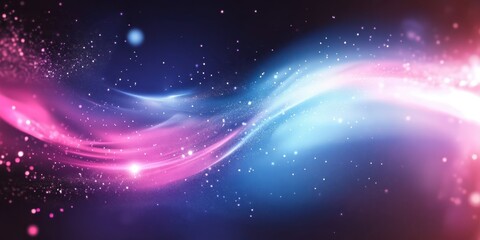 Obraz premium Cosmic abstract, vibrant pink and blue nebula, swirling energy waves, starry background, celestial dust, ethereal glow, dynamic movement, deep space, galactic vortex, magical atmosphere, colorful univ