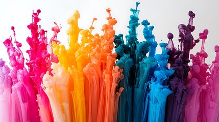Vibrant ink splash in bright primary colors, elegantly arranged against a seamless white background.