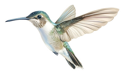 Naklejka premium A tiny hummingbird hovering with fast-beating wings isolated on a transparent background, PNG