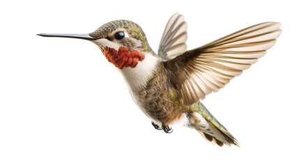Fototapeta premium A tiny hummingbird hovering with fast-beating wings isolated on a transparent background, PNG