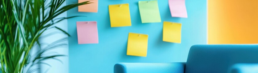 Fototapeta premium Creative workspace organization tips home office visual guide calm environment bright colors productivity ideas