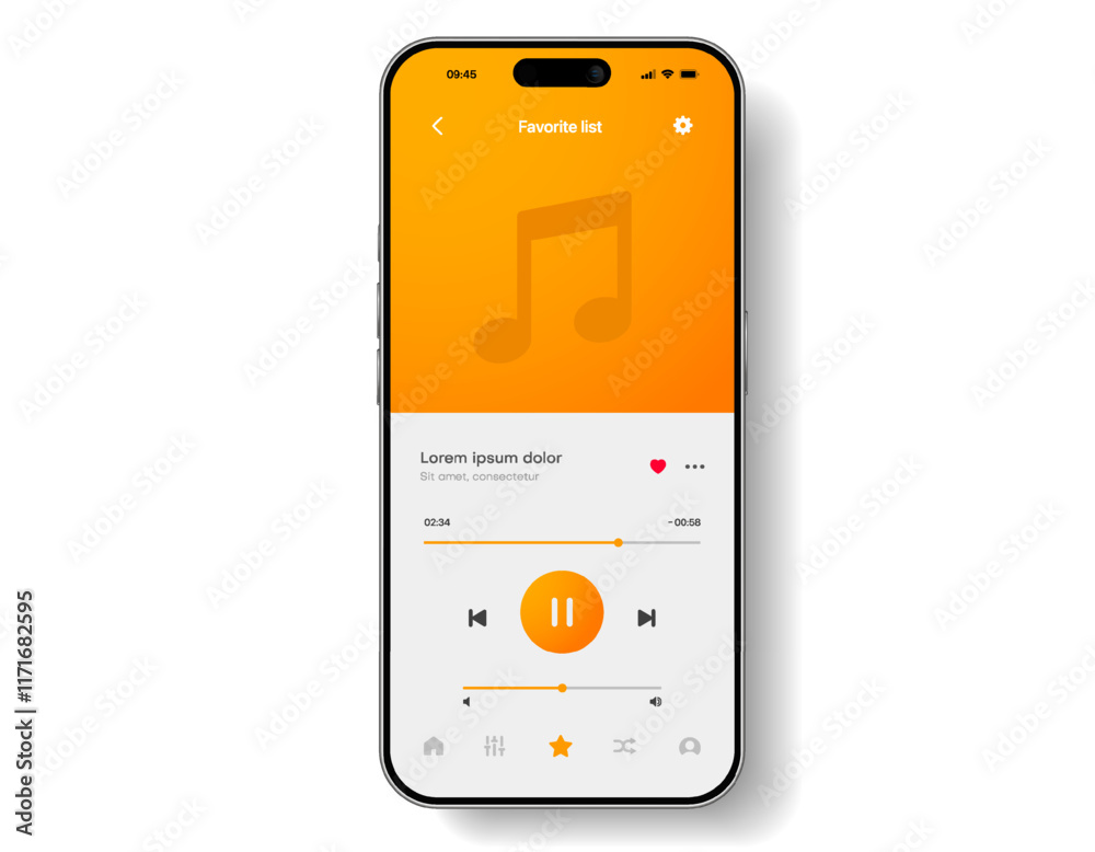 Poster Media music player interface isolated on white background. Multimedia frame template. Mockup live stream window, player. Online broadcasting. Multimedia navigation and music application.