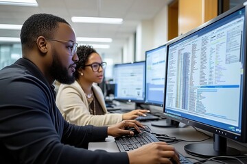 Team of programmers collaborating in software development